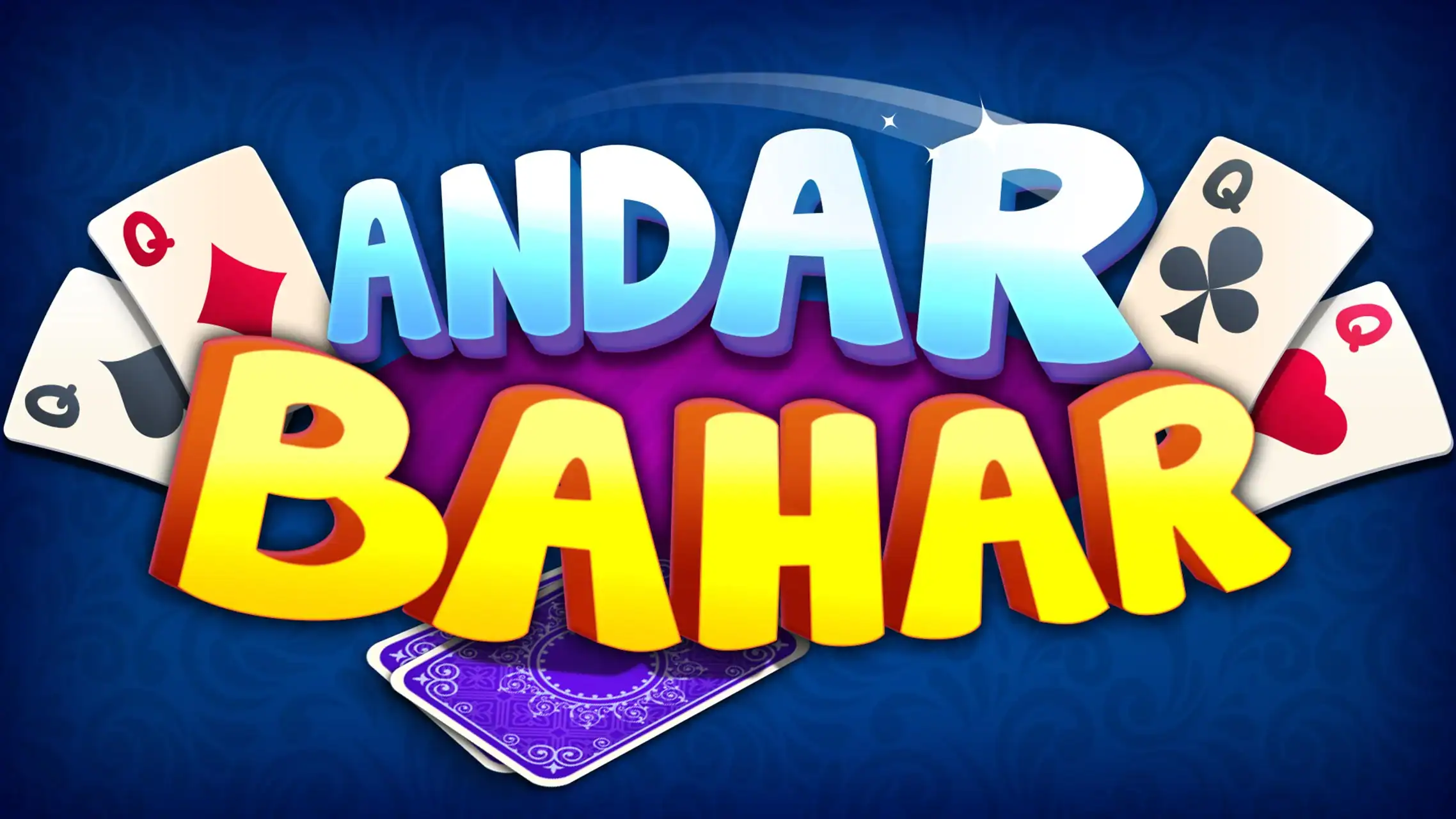 Andar Bahar card game with colorful cards and vibrant background.